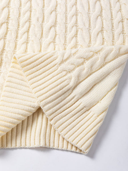 Women's Oatmeal High Neck Cable Knit Sleeveless Sweater Vest