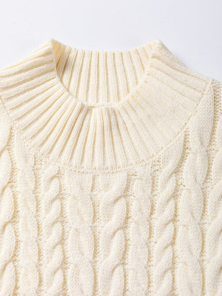 Women's Oatmeal High Neck Cable Knit Sleeveless Sweater Vest