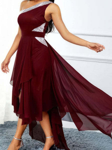 One-Shoulder Navy Chiffon High-Low Cocktail Dress with practical styling and dependable silhouette control.