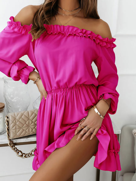 One-Shoulder Elastic Waist Long Sleeve Dress