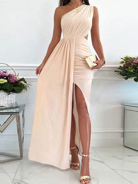 Women's Elegant V-Neck Solid Strapless Long Sleeve Dress