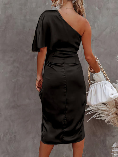 Women's One-Shoulder Sleeve Irregular Slit Dress