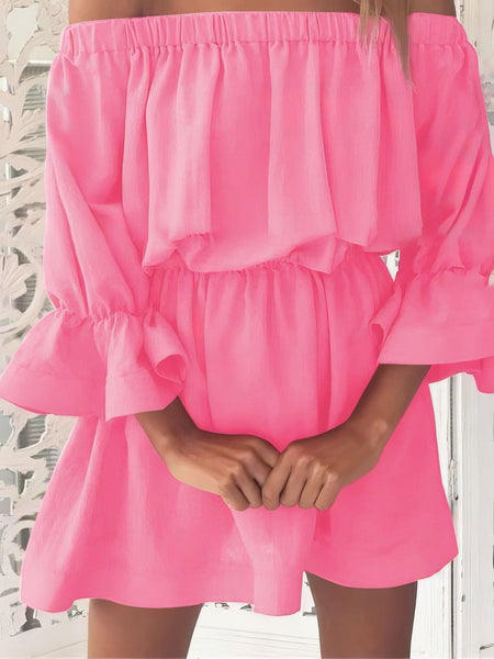 One shoulder Waisted Three-quarter Sleeve Dress