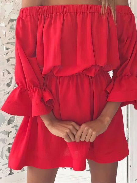 One shoulder Waisted Three-quarter Sleeve Dress