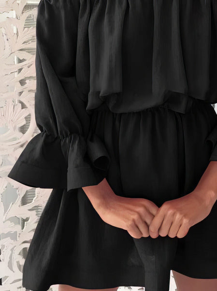 One shoulder Waisted Three-quarter Sleeve Dress