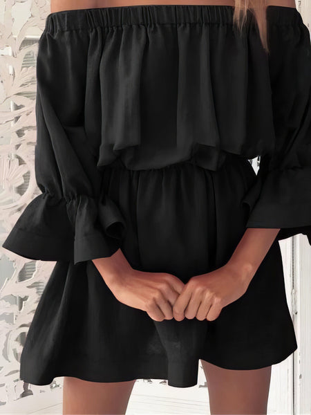 One shoulder Waisted Three-quarter Sleeve Dress