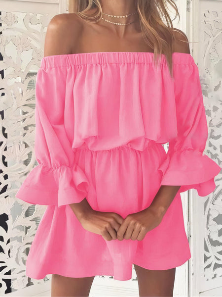 One shoulder Waisted Three-quarter Sleeve Dress