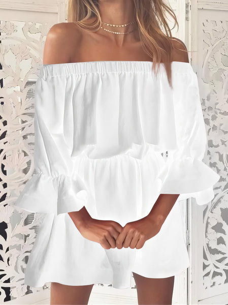 One shoulder Waisted Three-quarter Sleeve Dress