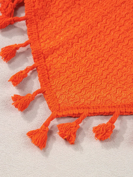 Orange Fringed Textured Spaghetti Strap Tank Top