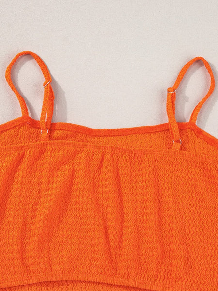 Orange Fringed Textured Spaghetti Strap Tank Top