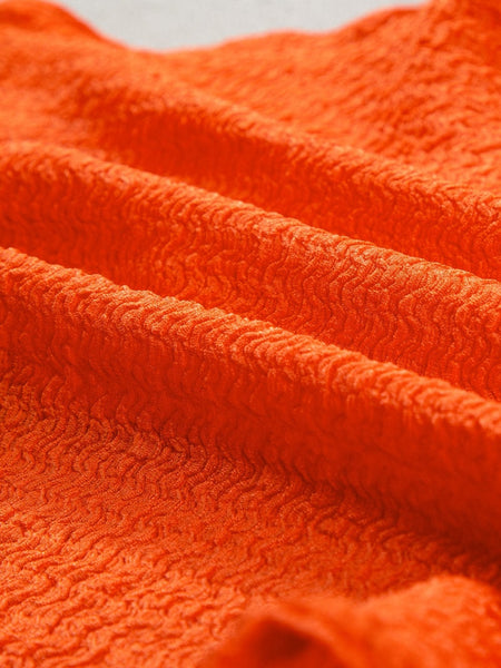 Orange Fringed Textured Spaghetti Strap Tank Top