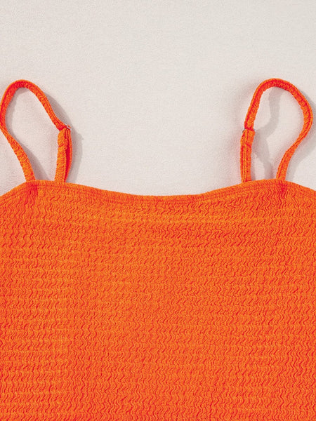 Orange Fringed Textured Spaghetti Strap Tank Top
