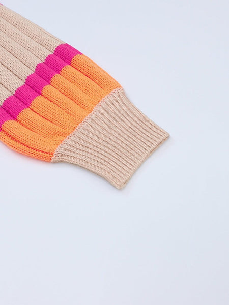 Orange Stripe Contrast Oversized Open Front Cardigan