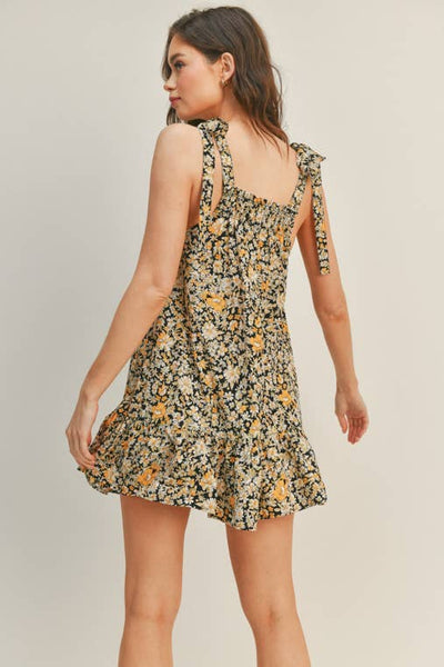 Black Mango Floral Tie Up Dress