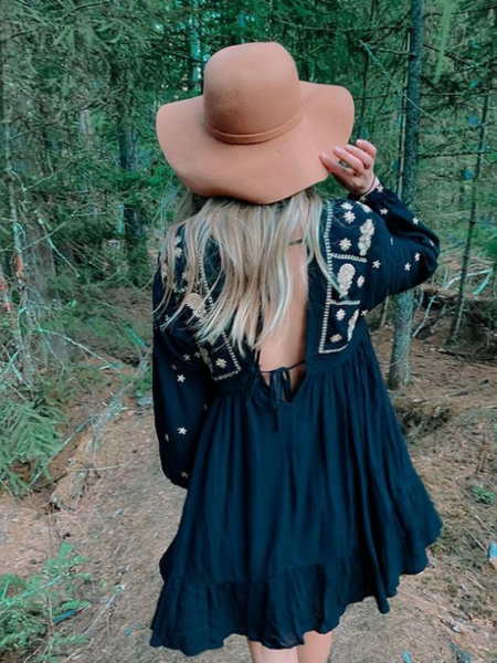 Kyra Embroidered Dress in Black