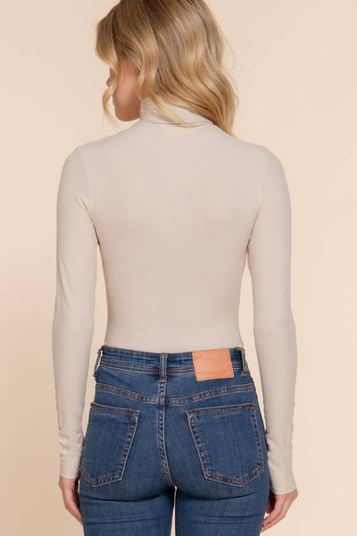 Bridget Taupe Long Sleeve Turtle Neck Ribbed Bodysuit
