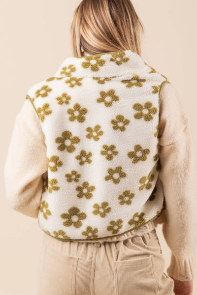 Fleece Flower Vest - Green