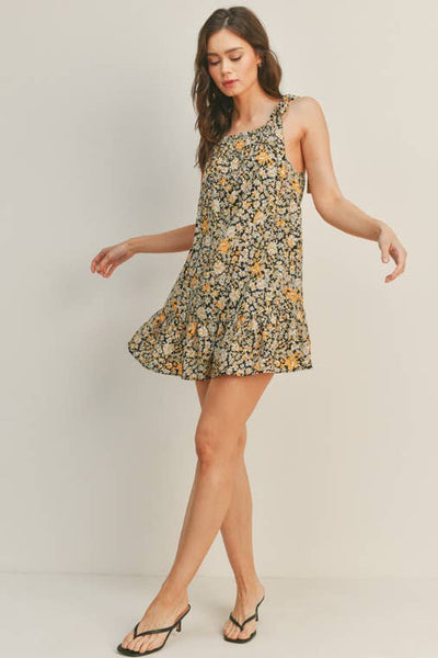 Black Mango Floral Tie Up Dress