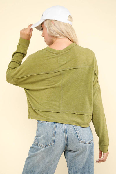 Oversized Casual Knit Top: Olive Green