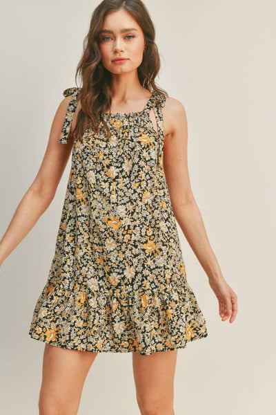 Black Mango Floral Tie Up Dress