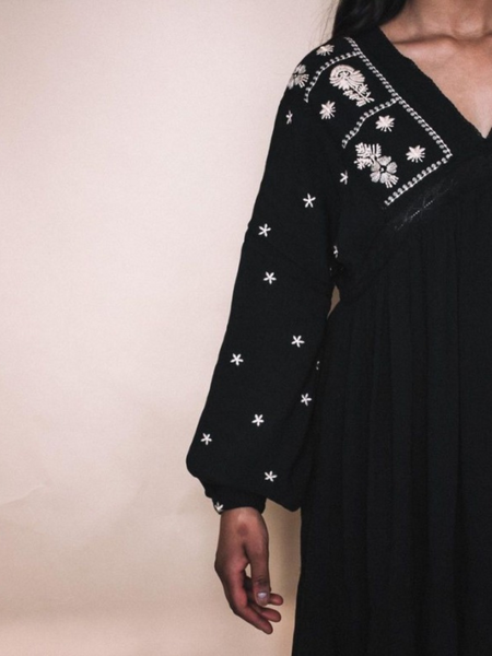 Kyra Embroidered Dress in Black