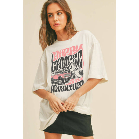 Happy Camper to the Adventure Graphic Tee: VINTAGE WHITE