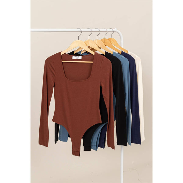 Scout Square Neck Long Sleeve Body Suit in Chesnut