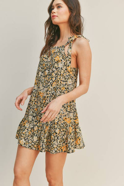 Black Mango Floral Tie Up Dress