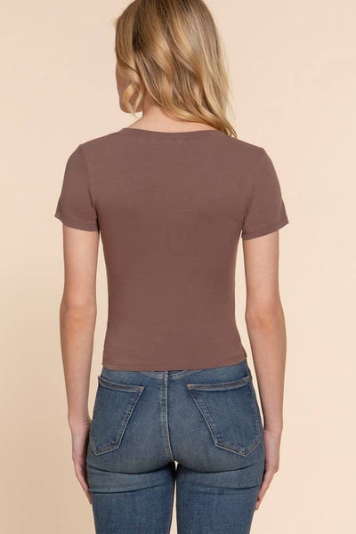 Chocolate Sleeve Scoop Neck Knit Tee