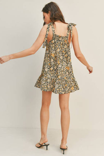 Black Mango Floral Tie Up Dress