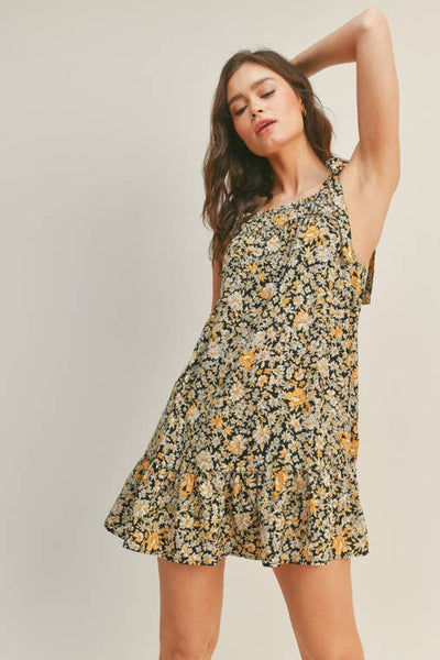Black Mango Floral Tie Up Dress