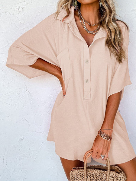 Women's Plus Size Cotton-Blend Relaxed Button-Up with Roll-Tab Sleeves made for easy styling and wardrobe coordination, with premium-like structure