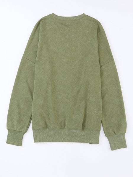 Oversized Green Drop Shoulder Ribbed Trim Crew Neck Sweatshirt