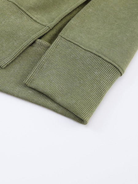 Oversized Green Drop Shoulder Ribbed Trim Crew Neck Sweatshirt
