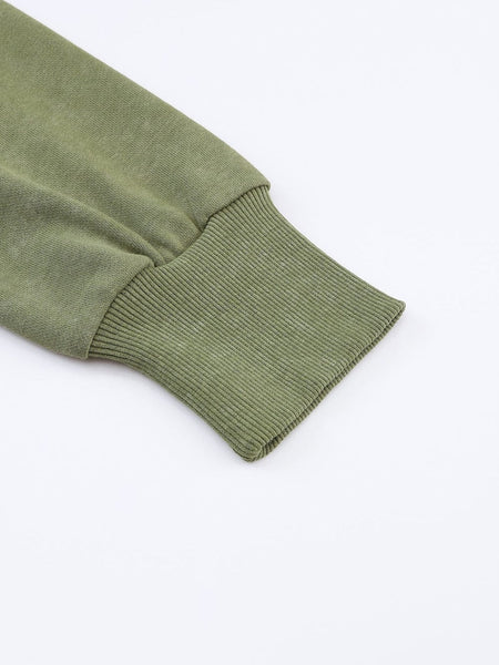 Oversized Green Drop Shoulder Ribbed Trim Crew Neck Sweatshirt