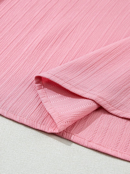 Peach Blossom Textured V Neck Ruffle Sleeve Top