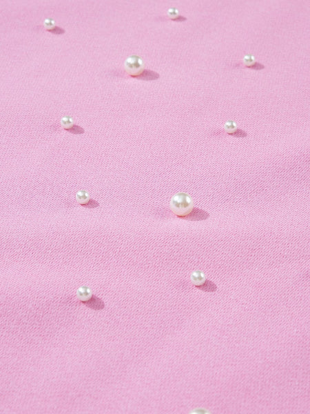 Pearl Embellished Pink Crew Neck Sweatshirt