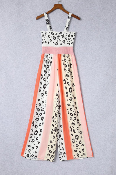 Orange and Pink Leopard Print Wide Leg Jumpsuit