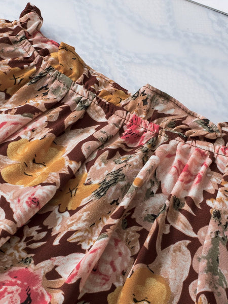 Pink Blossom Split Neck Blouse with Bubble Hem