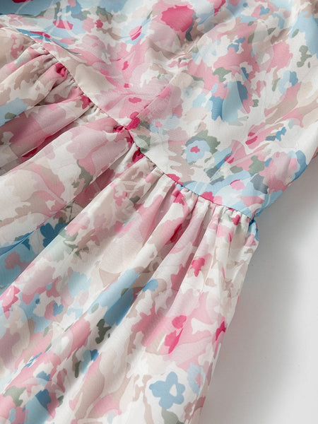 Women's Floral Square Neck Puff Sleeve Mini Smock Dress