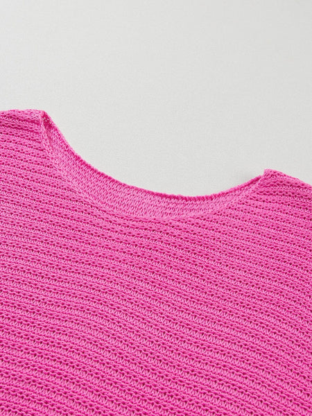 Pink Boat Neck Loose Knit Dolman Sleeve Sweater