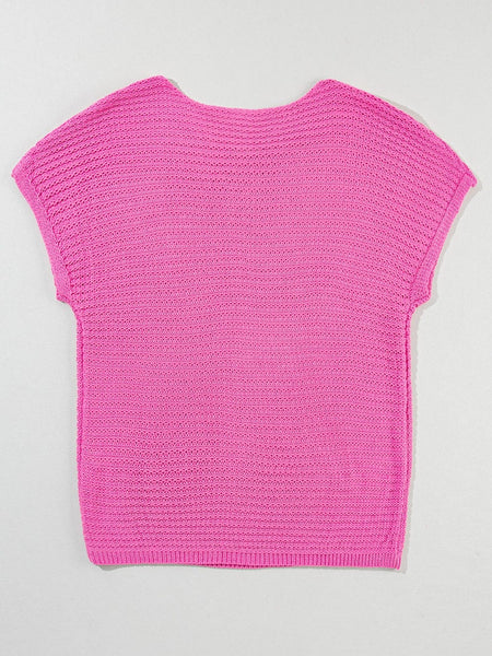 Pink Boat Neck Loose Knit Dolman Sleeve Sweater