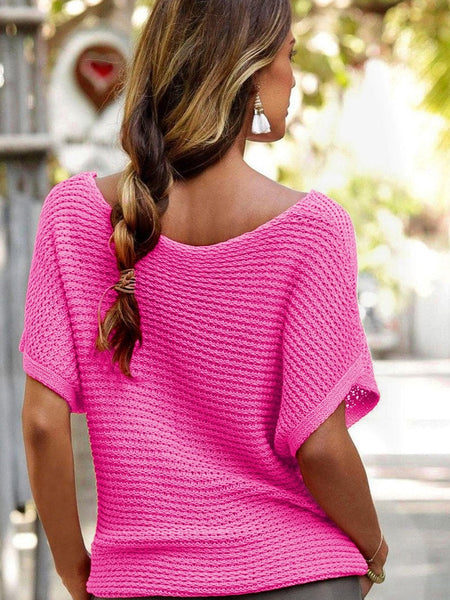 Pink Boat Neck Loose Knit Dolman Sleeve Sweater