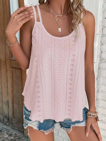 Tops Pleated Hollow Square Neck Sleeveless Tank Top