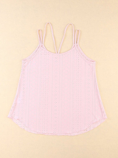 Tops Pleated Hollow Square Neck Sleeveless Tank Top