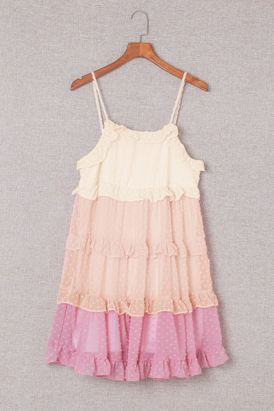 Pink Gradient Swiss Dot Ruffle Mini Dress