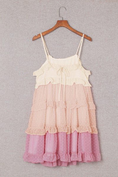 Pink Gradient Swiss Dot Ruffle Mini Dress