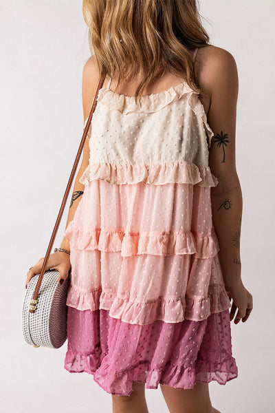 Pink Gradient Swiss Dot Ruffle Mini Dress