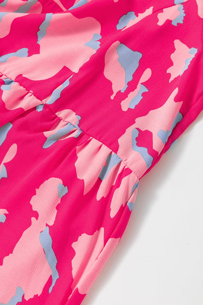 Women's Pink Abstract Leopard Tiered Shift Dress