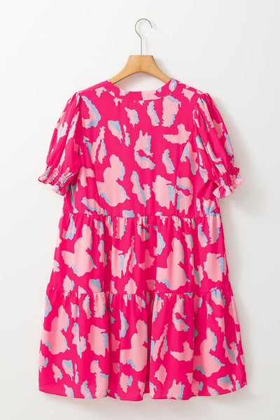 Women's Pink Abstract Leopard Tiered Shift Dress